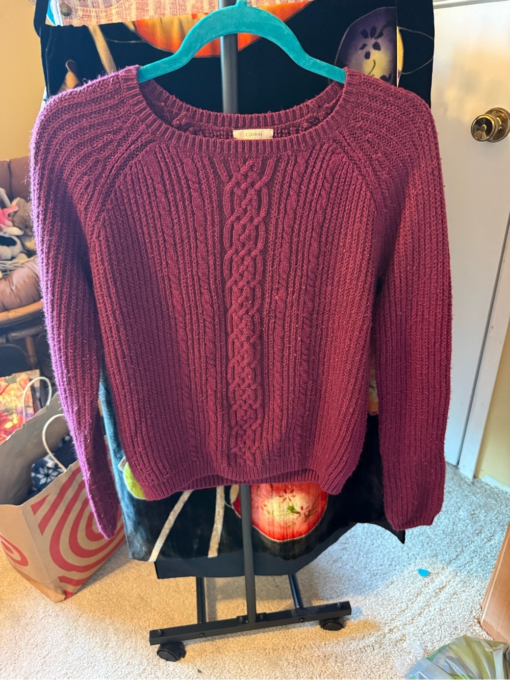 Caslon Purple Cable Knit Wool Blend Crewneck Sweater Size Small / Medium - Picture 1 of 7